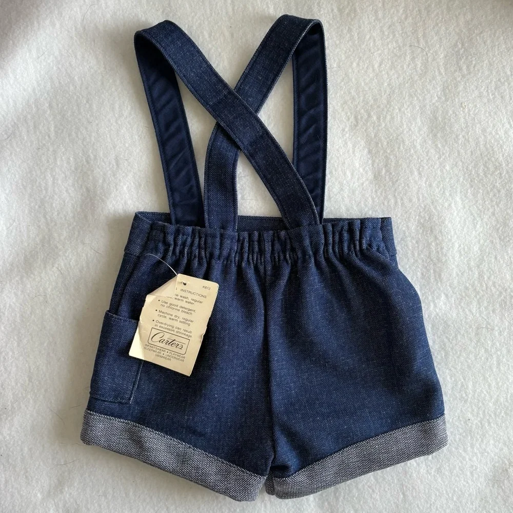 Vintage Kids Deadstock Carters Denim Suspenders Bloomer Overalls Shorts Size 12M